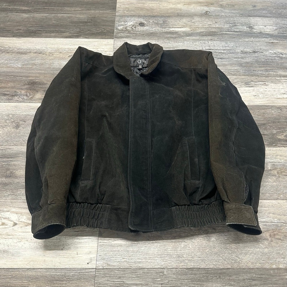 Vintage G-III Mens XL 100% Black Leather Suede Quilted Lined Bomber Jacket